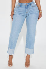 Solene Relaxed Cuffed Straight Leg Jeans - Light Wash