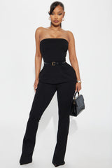 Olivia Ponte Belted Pant Set - Black