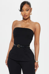 Olivia Ponte Belted Pant Set - Black