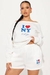 I Love NY Off Shoulder Sweatshirt - Ivory