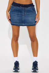 Lena Double Waistband Denim Mini Skirt - Dark Wash