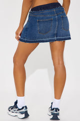 Lena Double Waistband Denim Mini Skirt - Dark Wash