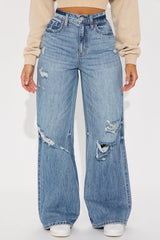 Southside Womens High Rise Baggy Ripped Jeans - Dark Wash