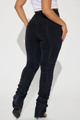 Rosalie Mineral Wash Stacked Pant - Black