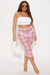 Tell Me Everything Gingham Mesh Legging - Pink