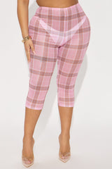 Tell Me Everything Gingham Mesh Legging - Pink