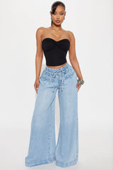 Shaylene Tie Waist wide Leg Jeans - Light Wash