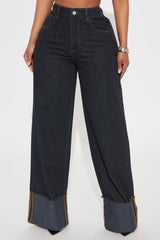 Nour Pinstripe Cuffed Straight Leg Jeans - Dark Wash