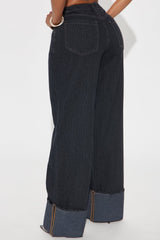 Nour Pinstripe Cuffed Straight Leg Jeans - Dark Wash