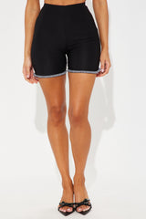 Helena Ruffle Hem Biker Short - Black