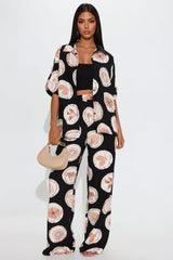 Sunny Escape Linen Pant Set - Black/combo