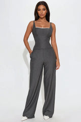 Evangeline Pinstripe Pant Set - Charcoal