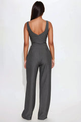 Evangeline Pinstripe Pant Set - Charcoal