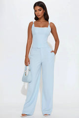 Evangeline Pinstripe Pant Set - Light Blue