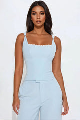 Evangeline Pinstripe Pant Set - Light Blue