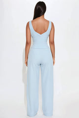 Evangeline Pinstripe Pant Set - Light Blue