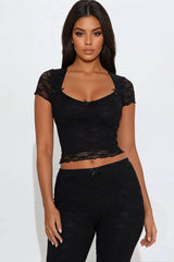 Midnight Princess Lace Pant Set - Black