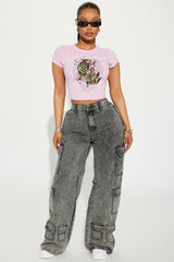 Don't Stop Washed Wide Leg Cargo Pant - Black