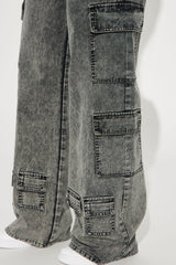 Don't Stop Washed Wide Leg Cargo Pant - Black