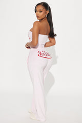 Von Dutch Velour Wide Leg Pant - Light Pink