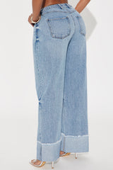Cuff It Non Stretch Cuffed Wide Leg Jeans - Medium Wash