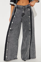 Paulette Non Stretch Snap Wide Leg Jeans - Black Wash