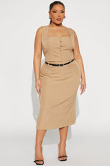 Myla Vest And Pencil Skirt Set - Taupe