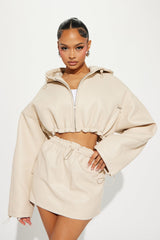 Kelly Faux Leather Skirt Set - Cream
