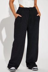 Work It Pinstripe Trouser Pant - Black