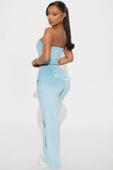 Von Dutch Velour Wide Leg Pant - Blue