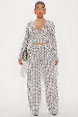So Prestige Knit Tweed Pant Set - White/Black