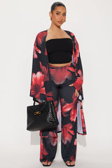 Como La Flor Kimono Pant Set - Black/Red