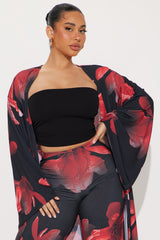 Como La Flor Kimono Pant Set - Black/Red