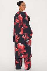Como La Flor Kimono Pant Set - Black/Red