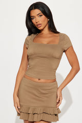 Set The Tone Pleated Mini Skirt Set - Taupe