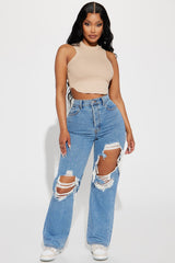 Drive You Crazy Ripped Non Stretch Straight Leg Jeans - Medium Wash