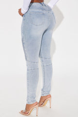 Give Me A Reason Stretch Moto Skinny Jeans - Light Wash