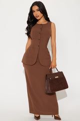 Alina Vest And Maxi Skirt Set - Brown