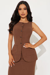 Alina Vest And Maxi Skirt Set - Brown