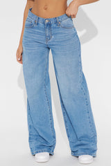 Time To Move On Tacked Baggy Jeans - Medium Wash