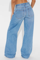 Time To Move On Tacked Baggy Jeans - Medium Wash