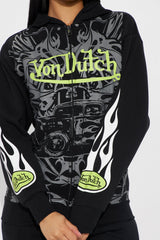 Von Dutch Car Show Zip Front Hoodie - Black/Green