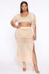 Get Away With It Crochet Skirt Set - Cream