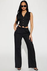 Perfect Vacay Linen Pant Set - Black