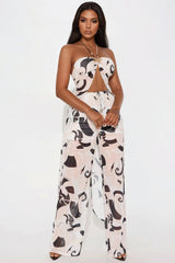 Costal Elegance Pant Set - Cream/combo