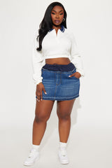 Lena Double Waistband Denim Mini Skirt - Dark Wash