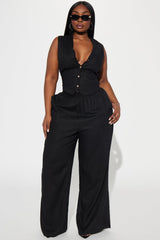 Perfect Vacay Linen Pant Set - Black