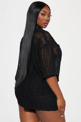 Meet At Dawn Crochet Short Set - Black