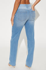 Try It Again Two Tone Straight Leg Jeans - Medium Wash