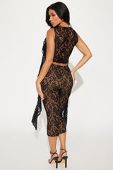 Sara Lace Capri Pant Set - Black